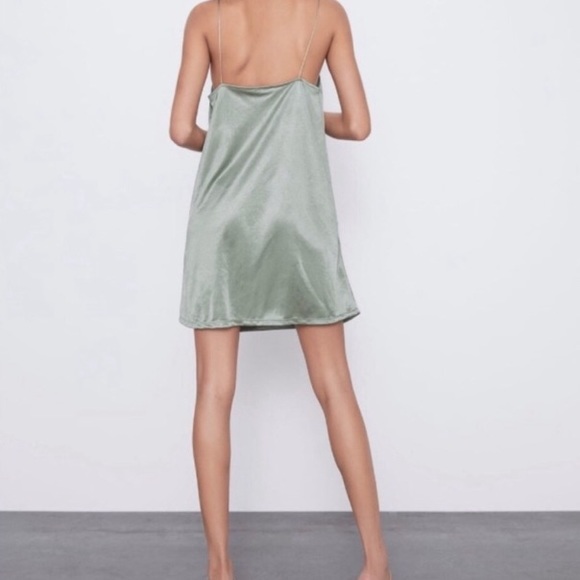 Zara New w/o Tags Satin Effect Strappy Sage Green Dress, Size Medium - Picture 2 of 6